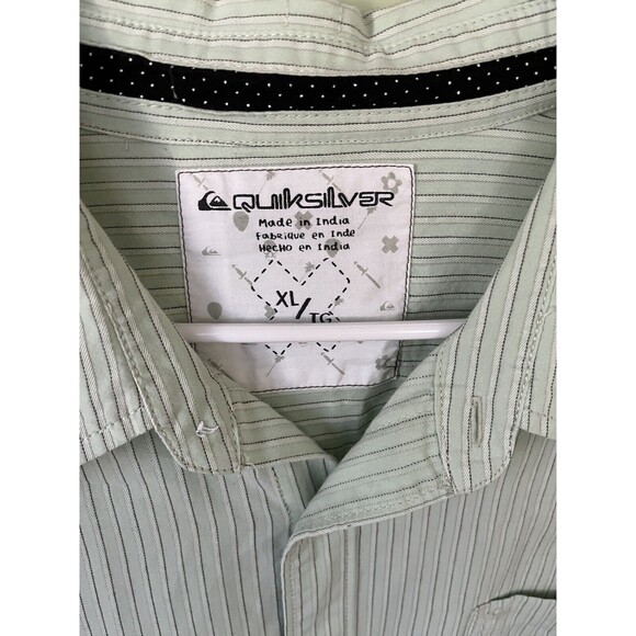 Quiksilver Men's Casual Striped Button Down Shirt Green Short Sleeve Size XL - Picture 4 of 6